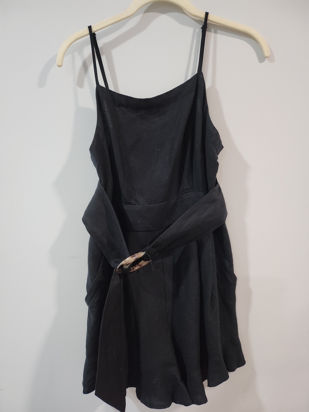 LOFT Black Spaghetti-Strap Belted Mini Dress